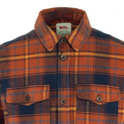 FJÄLLRÄVEN Men's Övik Lite Padded Shirt - Autumn Leaf / Dark Navy -Outdoor Apparel Fjallraven AW22 OvikLitePaddedShirt AutumnLeaf 02