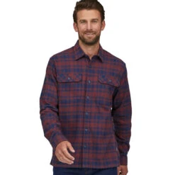 Patagonia Men's L/S Organic Cotton Fjord Flannel Shirt - Connected Lines: Sequoia Red -Outdoor Apparel Patagonia AW22 MsFjordFlannel CLSequoiaRed 03