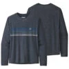 Patagonia Men's L/S Capilene Cool Daily Graphic Shirt - Line Logo Ridge Stripe: Smolder Blue X-Dye