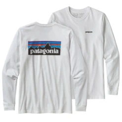 Patagonia Men's Long Sleeved P-6 Logo Responsibili-Tee - White
