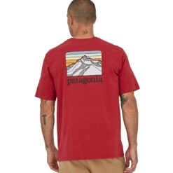 Patagonia Men's Line Logo Ridge Pocket Responsibili-Tee - Sumac Red -Outdoor Apparel Patagonia MsLineLogoRidgeTee SumacRed 03