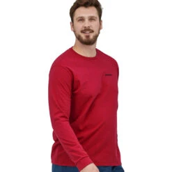 Patagonia Men's Long Sleeved P-6 Logo Responsibili-Tee - Sumac Red -Outdoor Apparel Patagonia MsLongSleeveResponsibiliTee SumacRed 03