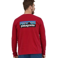 Patagonia Men's Long Sleeved P-6 Logo Responsibili-Tee - Sumac Red -Outdoor Apparel Patagonia MsLongSleeveResponsibiliTee SumacRed 04