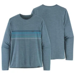 Patagonia Men's L/S Capilene Cool Daily Graphic Shirt - Line Logo Ridge Stripe: Light Plume Grey X-Dye