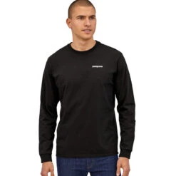 Patagonia Men's Long Sleeved P-6 Logo Responsibili-Tee - Black -Outdoor Apparel SS23 Patagonia LSP6ResponsibiliTee BLK 01