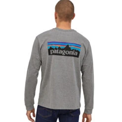Patagonia Men's Long Sleeved P-6 Logo Responsibili-Tee - Gravel Heather -Outdoor Apparel SS23 Patagonia LSP6ResponsibiliTee GLH 02