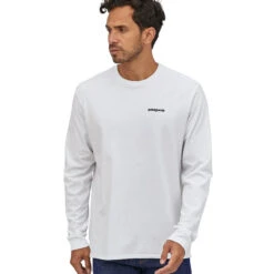 Patagonia Men's Long Sleeved P-6 Logo Responsibili-Tee - White -Outdoor Apparel SS23 Patagonia LSP6ResponsibiliTee WHI 01
