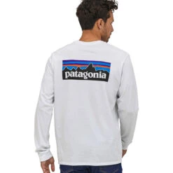 Patagonia Men's Long Sleeved P-6 Logo Responsibili-Tee - White -Outdoor Apparel SS23 Patagonia LSP6ResponsibiliTee WHI 02