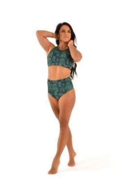 Lifestyle Sports Bra Emerald Green Snake Print -Outdoor Apparel off the pole tops lifestyle sports bra emerald green snake print 13840024338566